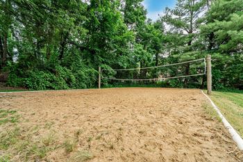 A sandy volleyball court